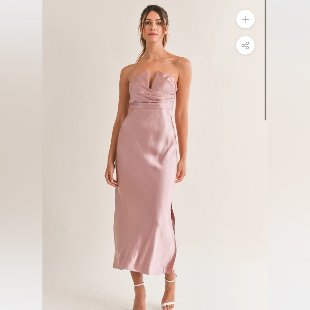 MARBLE Strapless Blush Satin Dress